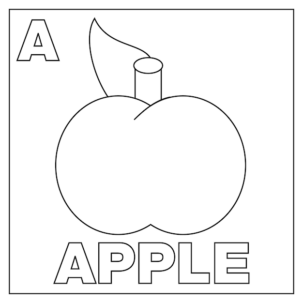 Alphabet coloring book for children Letter A apple Vector illustration Children coloring page