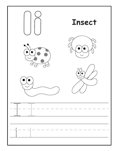 Alphabet coloring page with cute animals