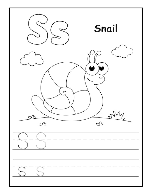 Alphabet coloring page with cute animals