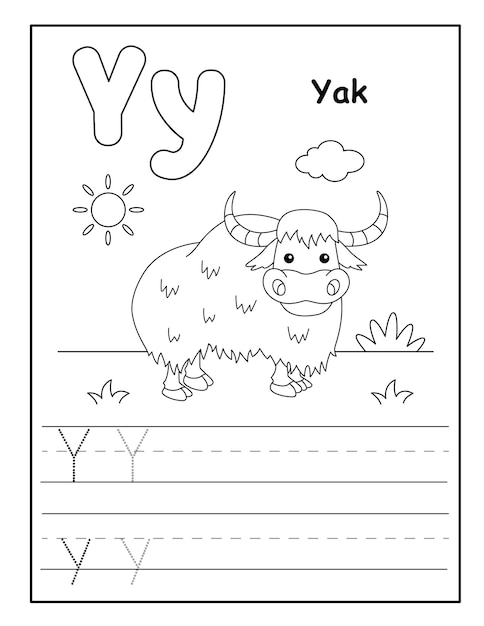 Vector alphabet coloring page with cute animals