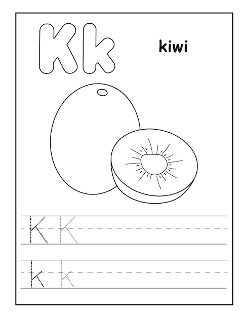 Alphabet coloring page with cute fruits