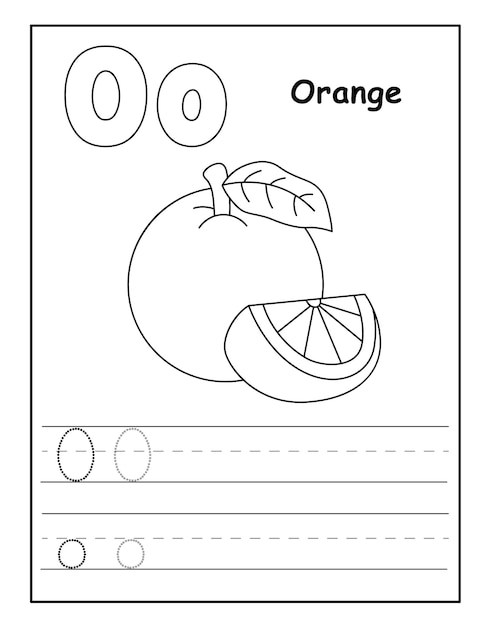 Alphabet coloring page with cute fruits