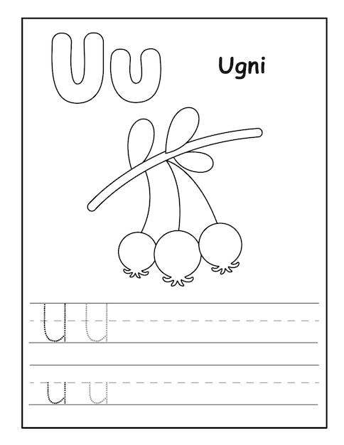 Pagina da colorare di alfabeto con frutti carini