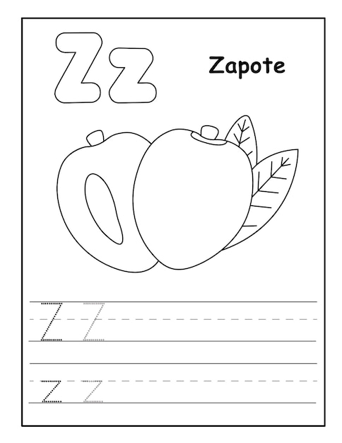 Alphabet coloring page with cute fruits