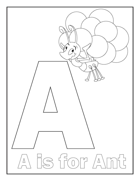 Vettore alfabeto da colorare per bambini alfabeto con animale alfabetico