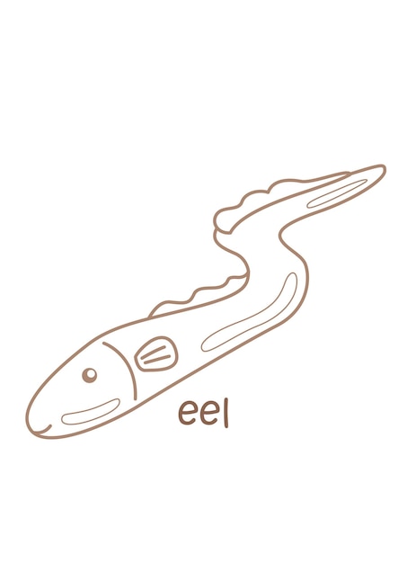 Alphabet E For Eel Coloring Pages A4 for Kids and Adult