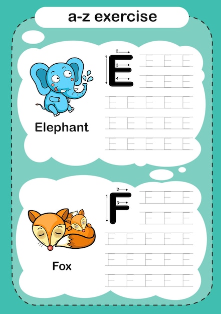 Alphabet exercise with cartoon vocabulary