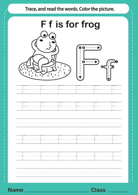 Alphabet f exercise with cartoon vocabulary for coloring book illustration vector