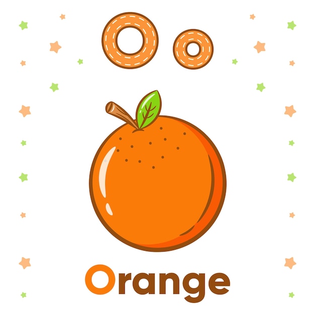 Alphabet flashcard letter O with cute orange drawing