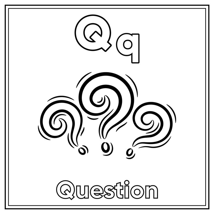 वेक्टर alphabet flashcard letter q with cute question drawing sketch for coloring