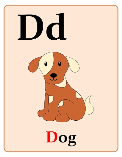 ベクトル 犬のための文字dのアルファベットのフラッシュカード
