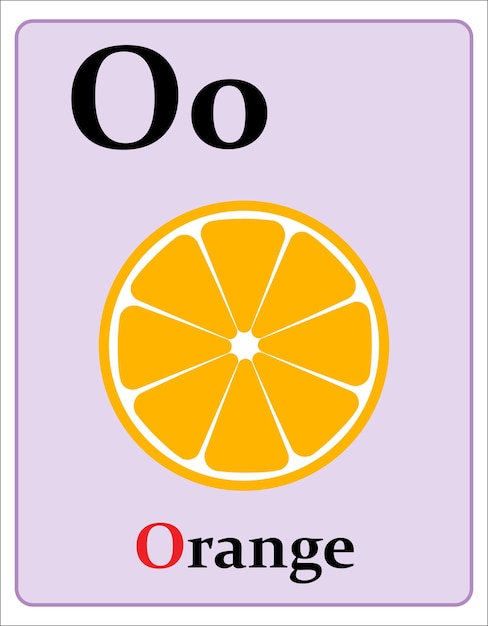 オレンジの文字oとアルファベットのフラッシュカード