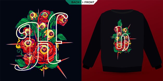 alphabet flowers thorny rose letter h is suitable for screen printing clothes