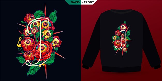 alphabet flowers thorny rose letter j is suitable for screen printing clothes