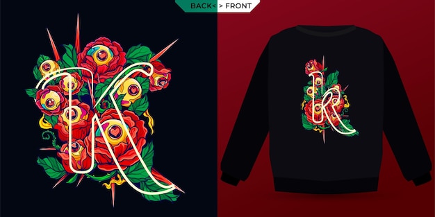 alphabet flowers thorny rose letter k is suitable for screen printing clothes