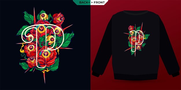 alphabet flowers thorny rose letter p is suitable for screen printing clothes