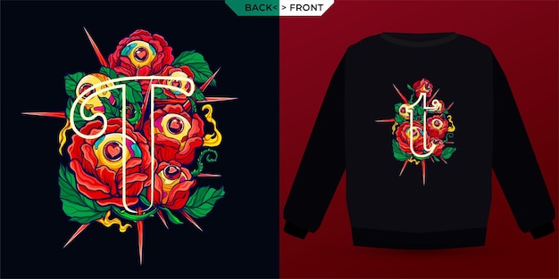 Vector alphabet flowers thorny rose letter t is suitable for screen printing clothes