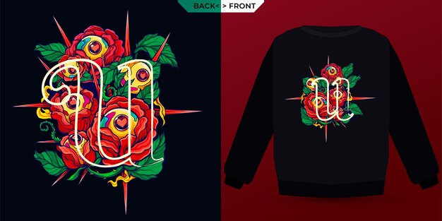 alphabet flowers thorny rose letter u is suitable for screen printing clothes