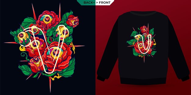alphabet flowers thorny rose letter v is suitable for screen printing clothes