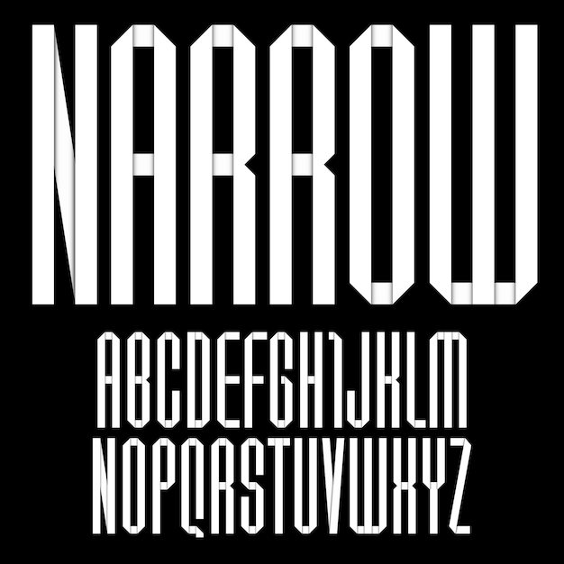 Алфавит, сложенный из бумажной ленты. Шрифт узкие, заглавные буквы в плоском стиле.