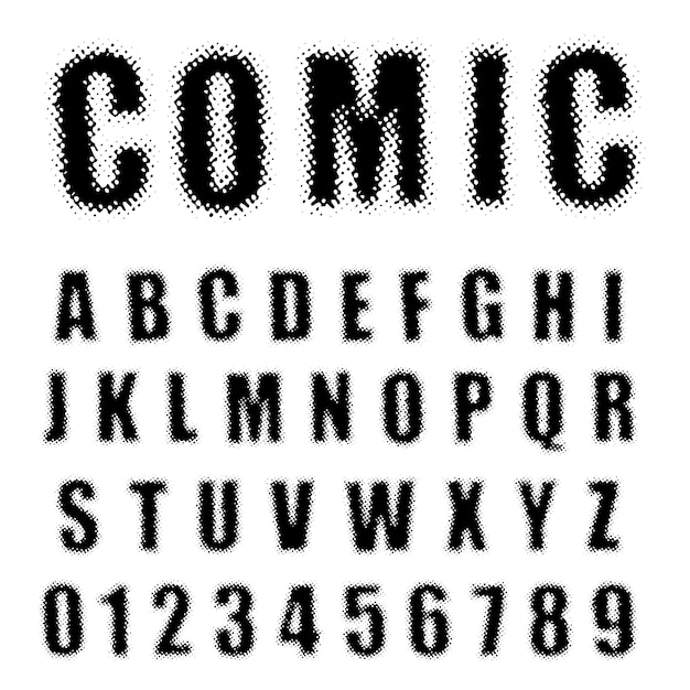 Vector alphabet font comic halftone design