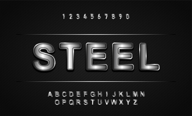 Vector alphabet font. metallic, silver effect