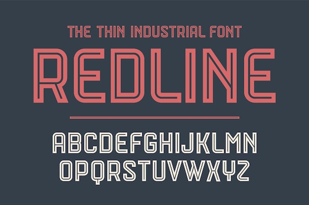 Vector alphabet and font red line. bold, regular and medium uppercase letters. strong trendy industrial inline font for creative design, advertising, typographic.