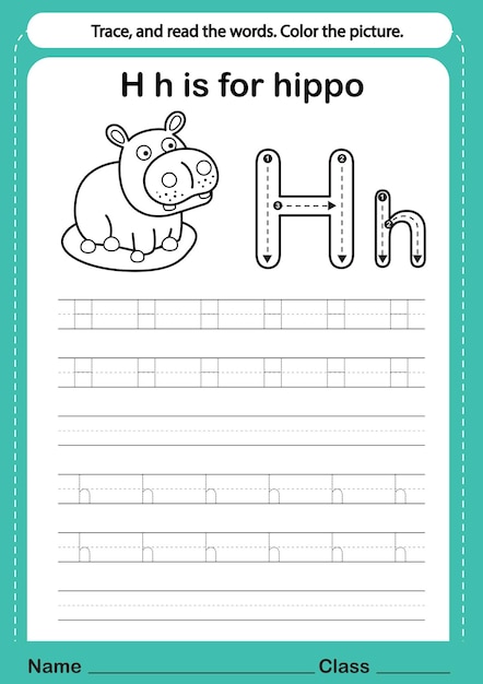 Alphabet h exercise with cartoon vocabulary for coloring book illustration vector