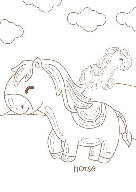 Alphabet H For Horse Coloring Pages A4 for Kids and Adult