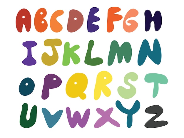 Alphabet Hand drawn alphabet letters Cartoon word color style font design colorful childish