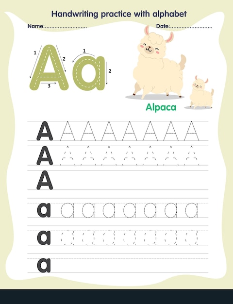 alphabet handwriting practice tracing letters with alpaca