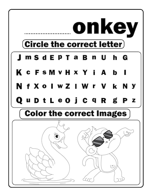 alphabet learning coloring pages with cute things