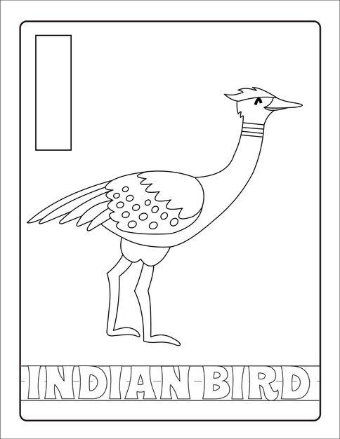 ベクトル 鳥と名前の着色のページでアルファベットを学ぶ