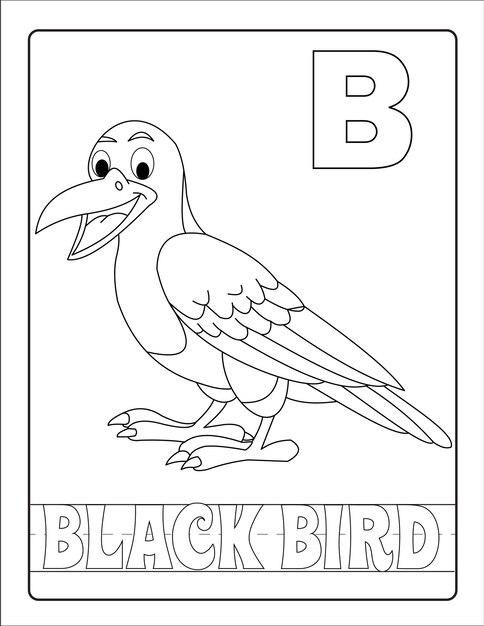 Alphabet learning with birds and name coloring page