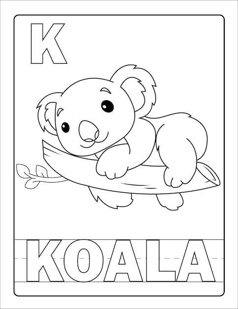 Alphabet learning with cute hand drawn animal coloring page