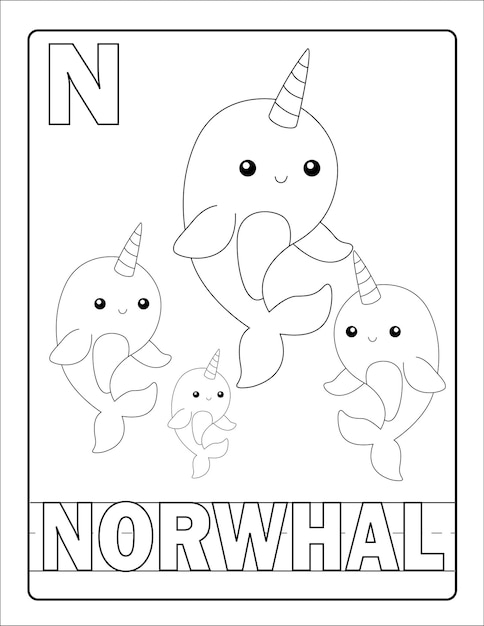 Alphabet learning with cute hand drawn animal coloring page