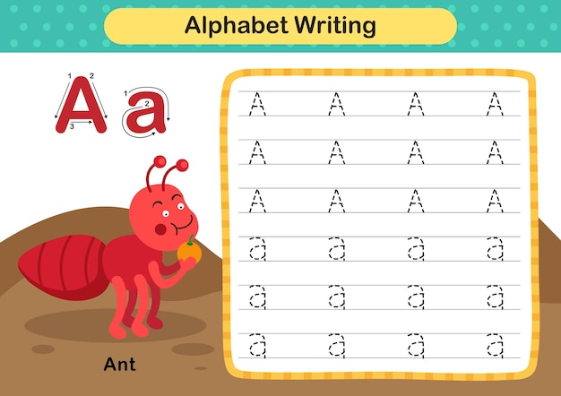 アルファベット​の​手紙​漫画​の​語彙​イラスト​ベクトル​と​アリ​の​練習