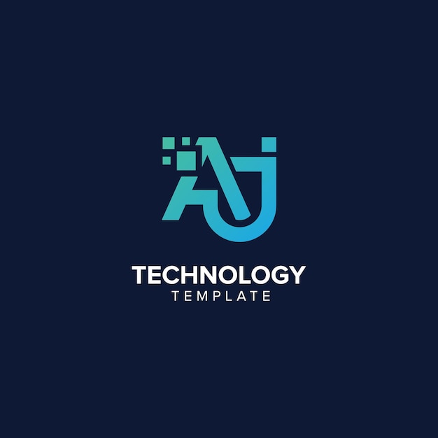 アルファベット AJ JA テクノロジー ロゴ デザイン ピクセル エレメント