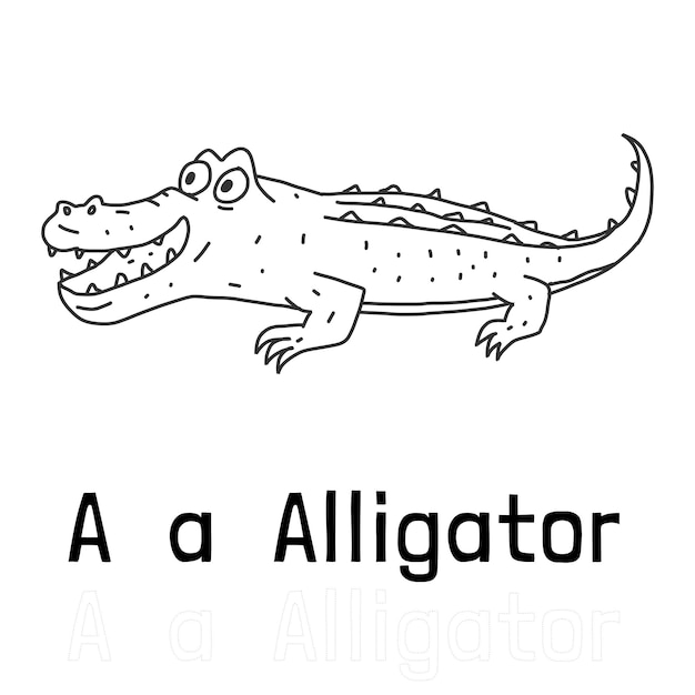 Vector alphabet letter a for alligator coloring page coloring animal illustration