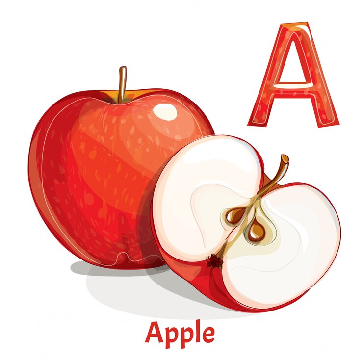 Vector alphabet, letter a of apple