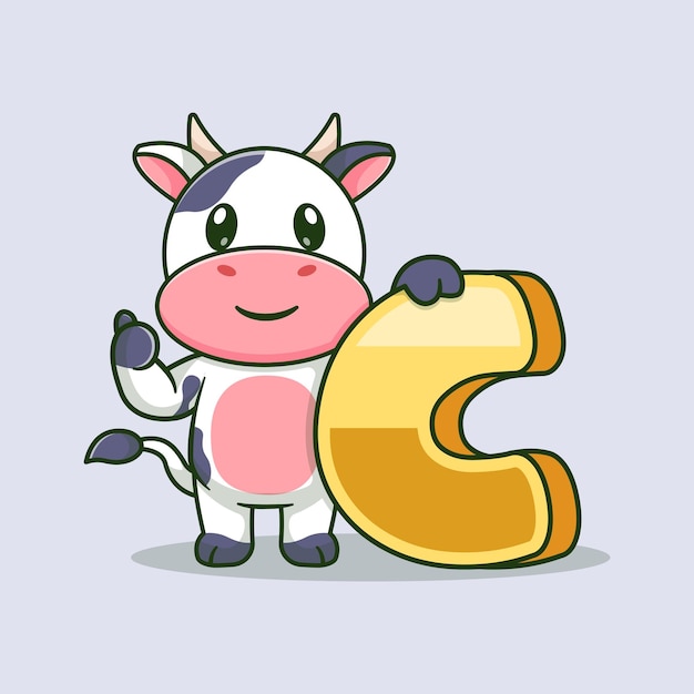 Vettore lettera c dell'alfabeto per l'illustrazione dell'icona vettoriale del cartone animato della mucca