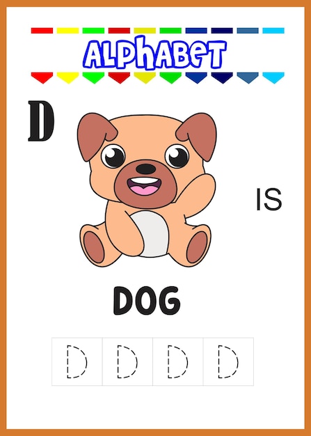 Alphabet letter d is for dog. cute funny dog.