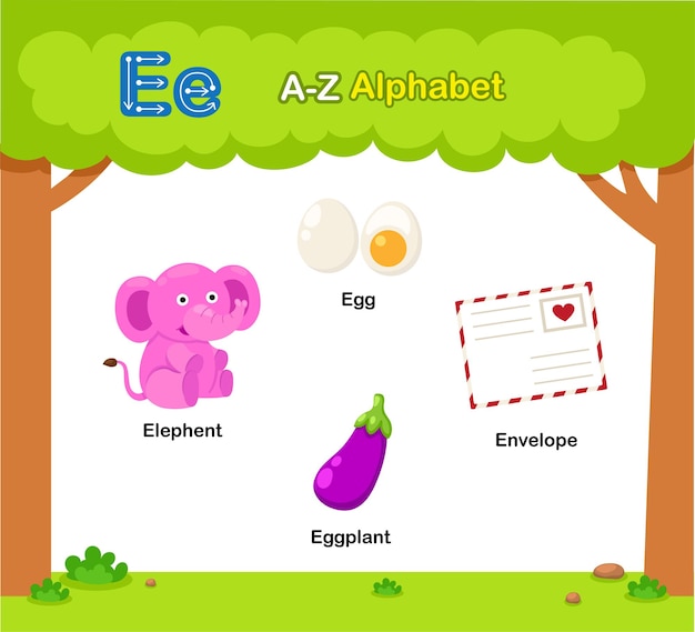 Vettore vettore di illustrazione del vocabolario educativo dell'alfabeto e