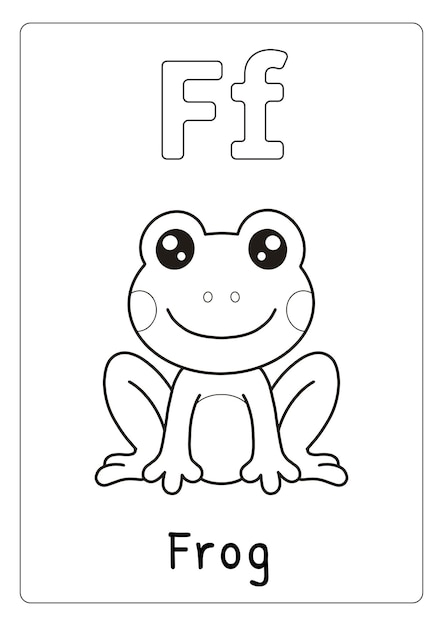 Alphabet letter f for frog coloring page for kids