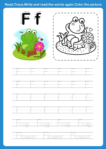 Vector alphabet letter f with cartoon vocabulary for coloring book illustration vector