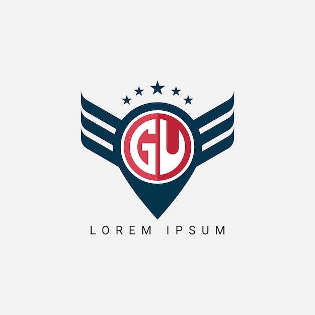 Alphabet letter GU UG logo cirkel vorm concept met vleugels ornament silhouet