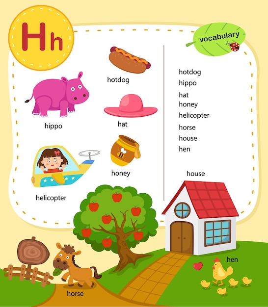 Vector alphabet letter h education vocabulary illustration vector