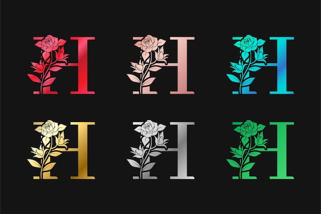 Alphabet Letter H With Floral Design And Leaves Vector Design