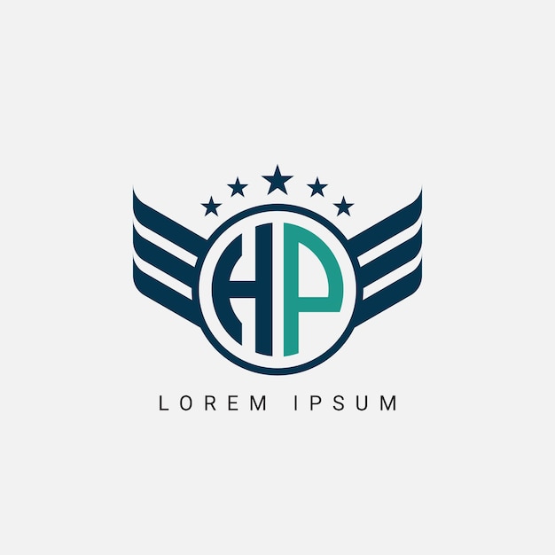 Alphabet letter HP PH H P logo cirkelvorm concept met vleugels ornament silhouet