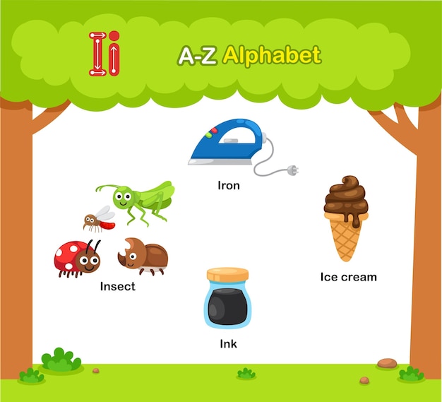 Vettore vettore di illustrazione del vocabolario educativo dell'alfabeto i